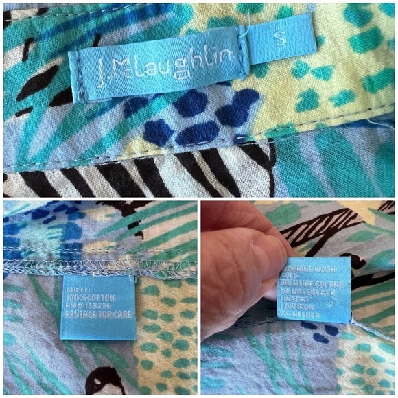 SOLD J MCLAUGHLIN LOIS SHIRT S BLUE GREEN GIRAFFE WHIMSY CASUAL COLORFUL STRETCH - Picture 12 of 12